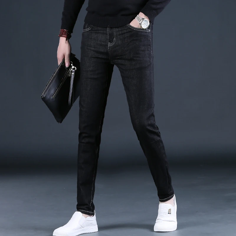 Autumn Black Jeans Men Casual Slim Fit Pencil Pants Streetwear Fashion Embroidery Stretch Denim Trousers CP2107