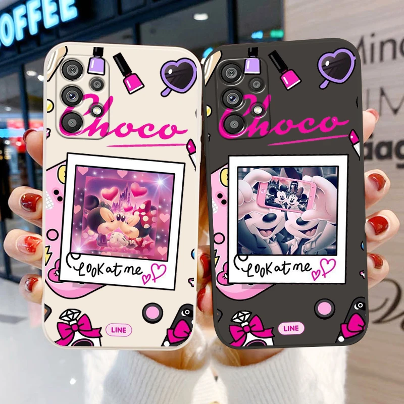 

Mickey Minnie DIsney Luxury Phone Case For Samsung Galaxy A73 A53 A33 A52 A32 A22 A71 A51 A21S A03S A50 5G Liquid Rope Cover