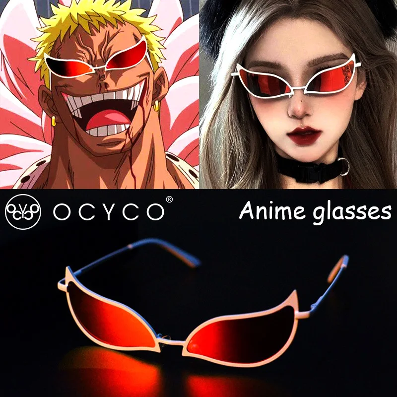 

OCYCO 2022 Ins Luxury Brand Metal Cat Eye Cosplay Glasses Anime Sunglasses Funny Christmas Gift Cartoon Cosplay Cateye UV400
