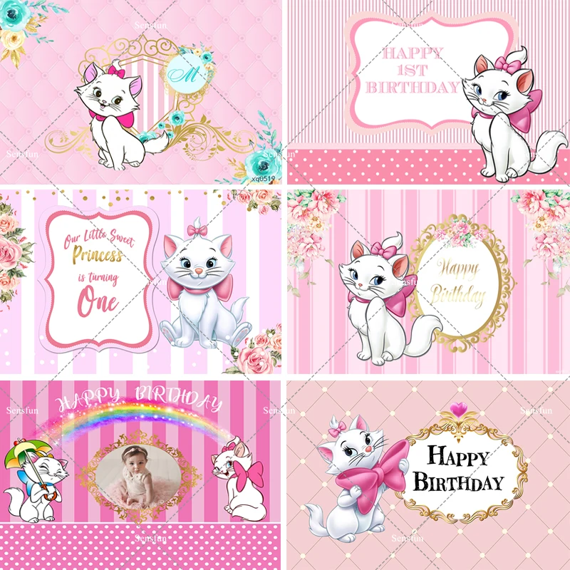 Disney Marie Aristocats Backdrop Marie Cat Baby Shower Girl Birthday Party Vinyl Photography Background Photo Wall Custom