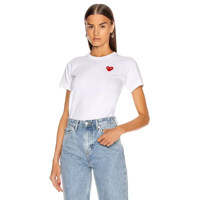 

2022NEW des Garcons Summer T-shirt Cotton Red Heart Eyes Embroidery Men Women Unisex O-neck Short-sleeved Casual T-shirt