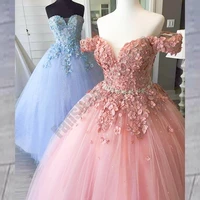 princess wd534 quinceanera dresses sweetheart tulle prom vestido appliques 3d flowers pearls luxury for 15 girls ball gowns