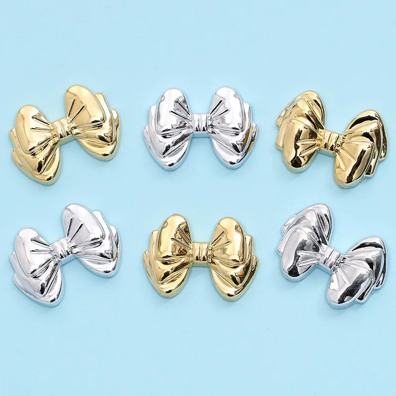 

Electroplated Gold And Silver Bowknot Flatback Resin Cabochons Kawaii Scrapbooking Crafts Decoration DIY Headwear Accessories