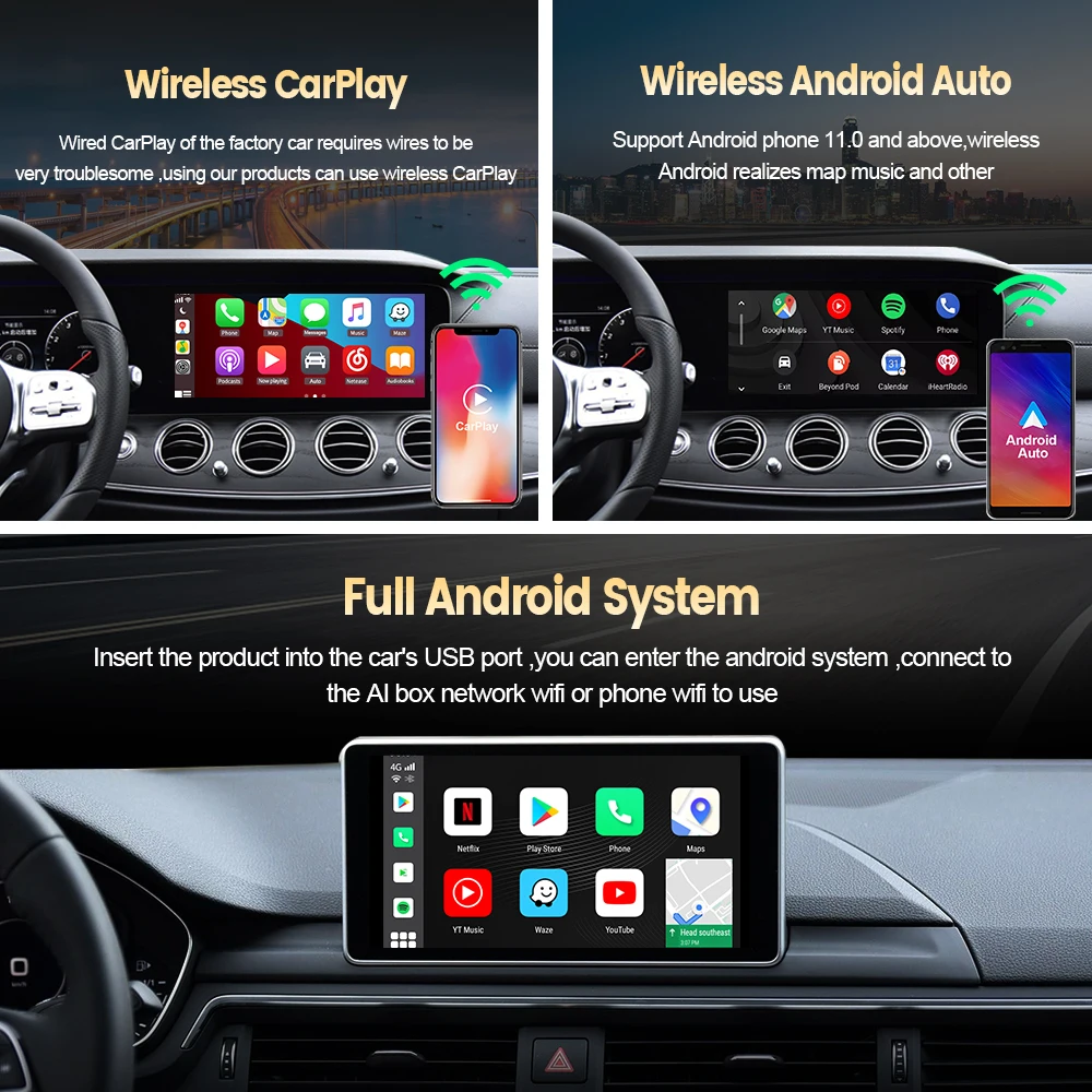 Carlinkit беспроводной Android авто Apple CarPlay Ai Box 4 Гб + 64 Qualcomm 8 ядер YouTube Netflix для Audi Toyota Nissan