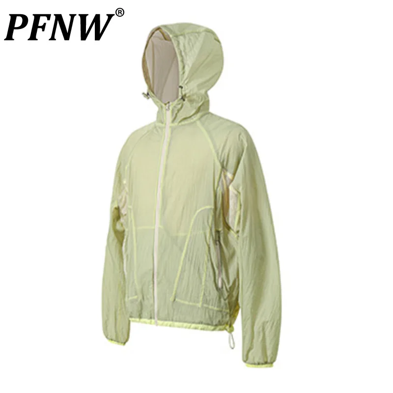 

PFNW Summer New Men's Loose Casual Suncreens Jackets Color Contrast Drawstring Daily Street Personality Niche Trend Coat 28A2904