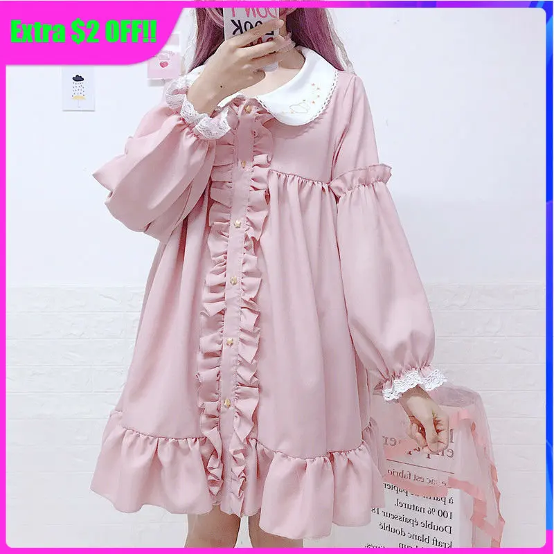 

Lace Embroidery Doll Dress Women Dress Japanese Harajuku Ulzzang Female Korean Kawaii Cute Clothing Lolita For Women