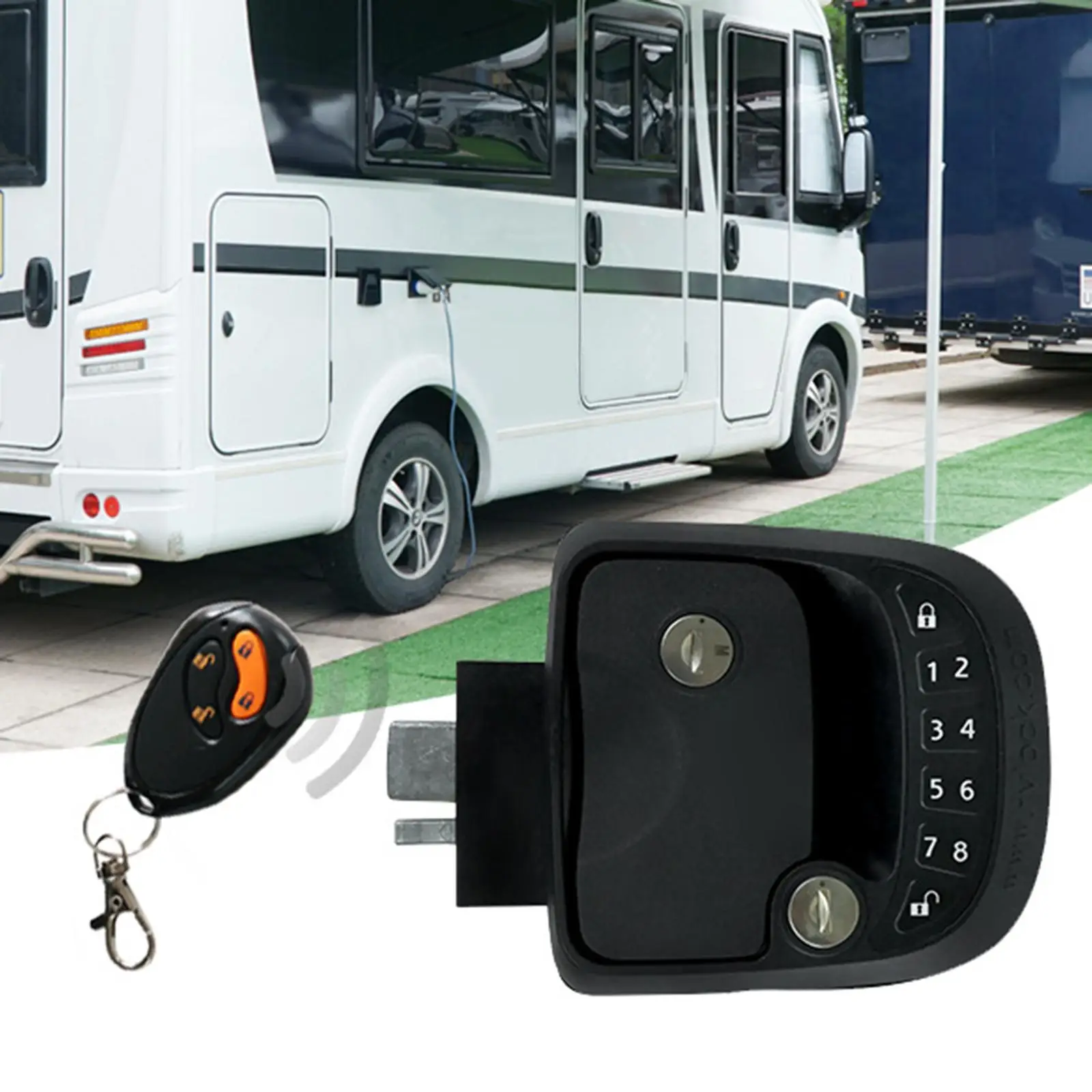 

RV Keyless Entry Door Lock Latch Handle W/Gasket Remote Key for Travel