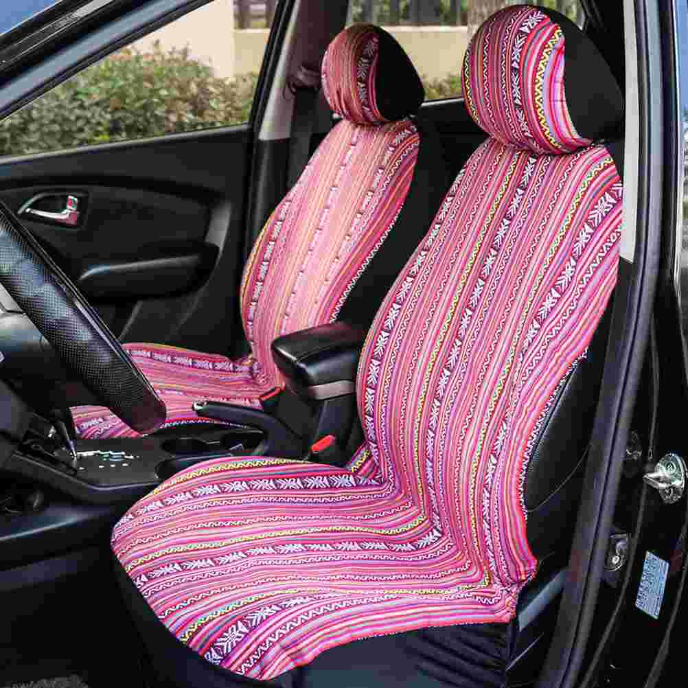 

4Pcs Stylish Ethnic Style Double Front Seat Car Seat Cover Dustproof Car Seat Protector Pink