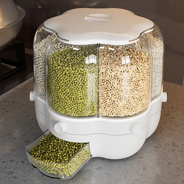 Kitchen Storage Container Large Food Storage Container 360° Rotating Rice Barrels Sealed Cereal Dispenser Rice Tank Grain Box 2