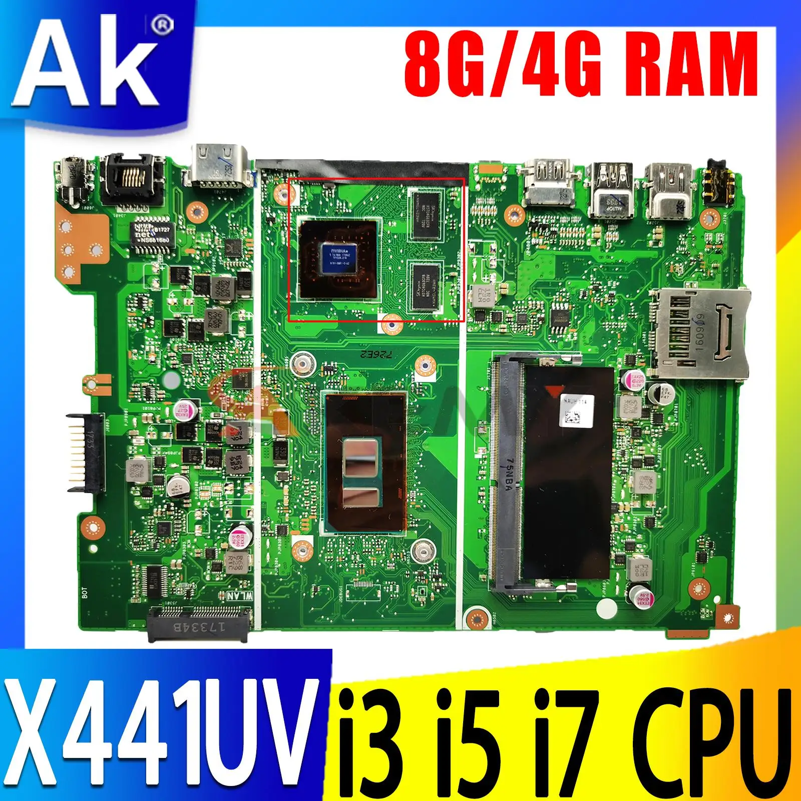 

X441UV Laptop motherboard 4405U I3 I5 I7 6th Gen 7th Gen CPU 4GB 8GB RAM For Asus X441U X441UQ X441UR X441UB A441U mainboard