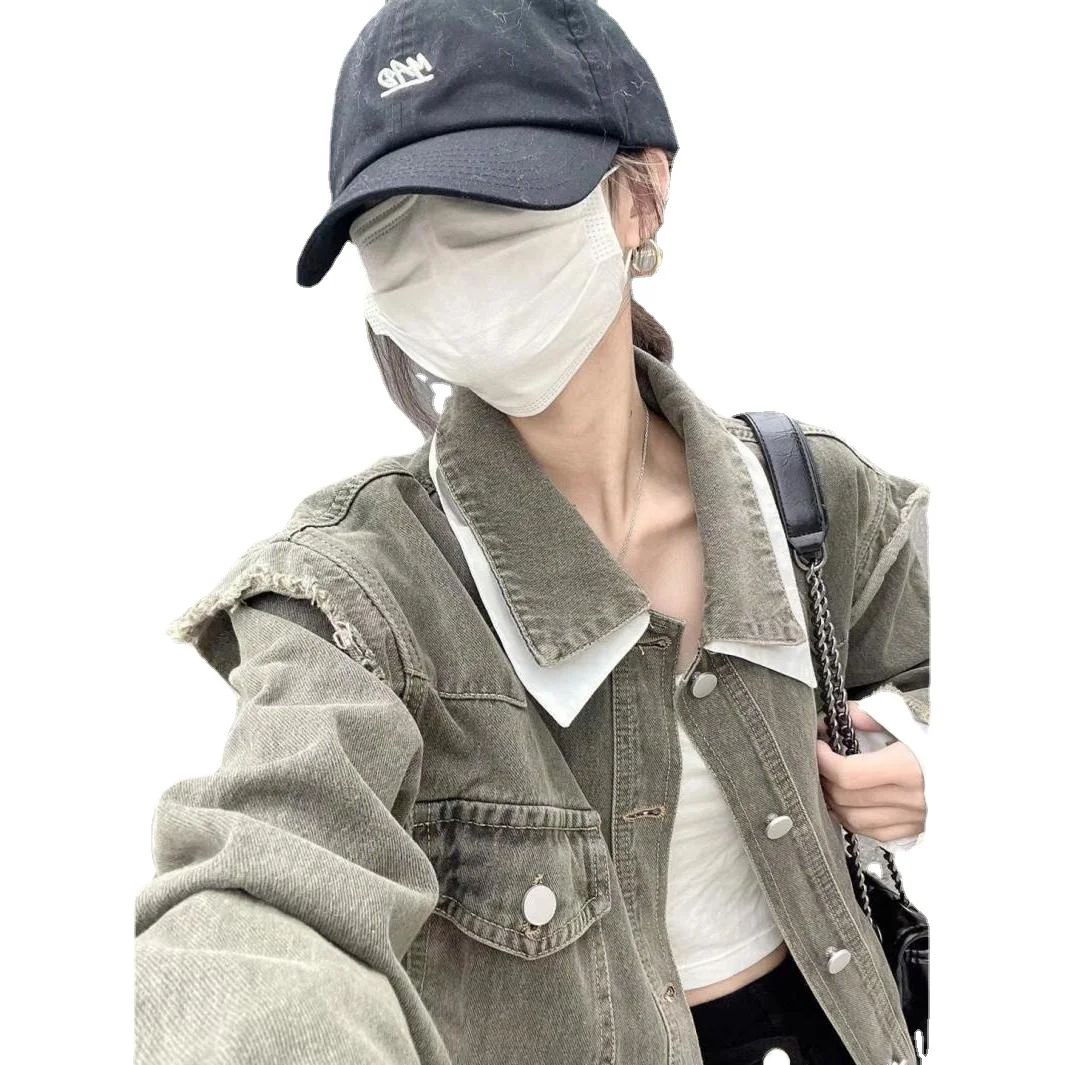 

Джинсовая куртка женская на весну и осень, новинка 2023, Свободные повседневные универсальные модные топы в гонконгском стиле ретро