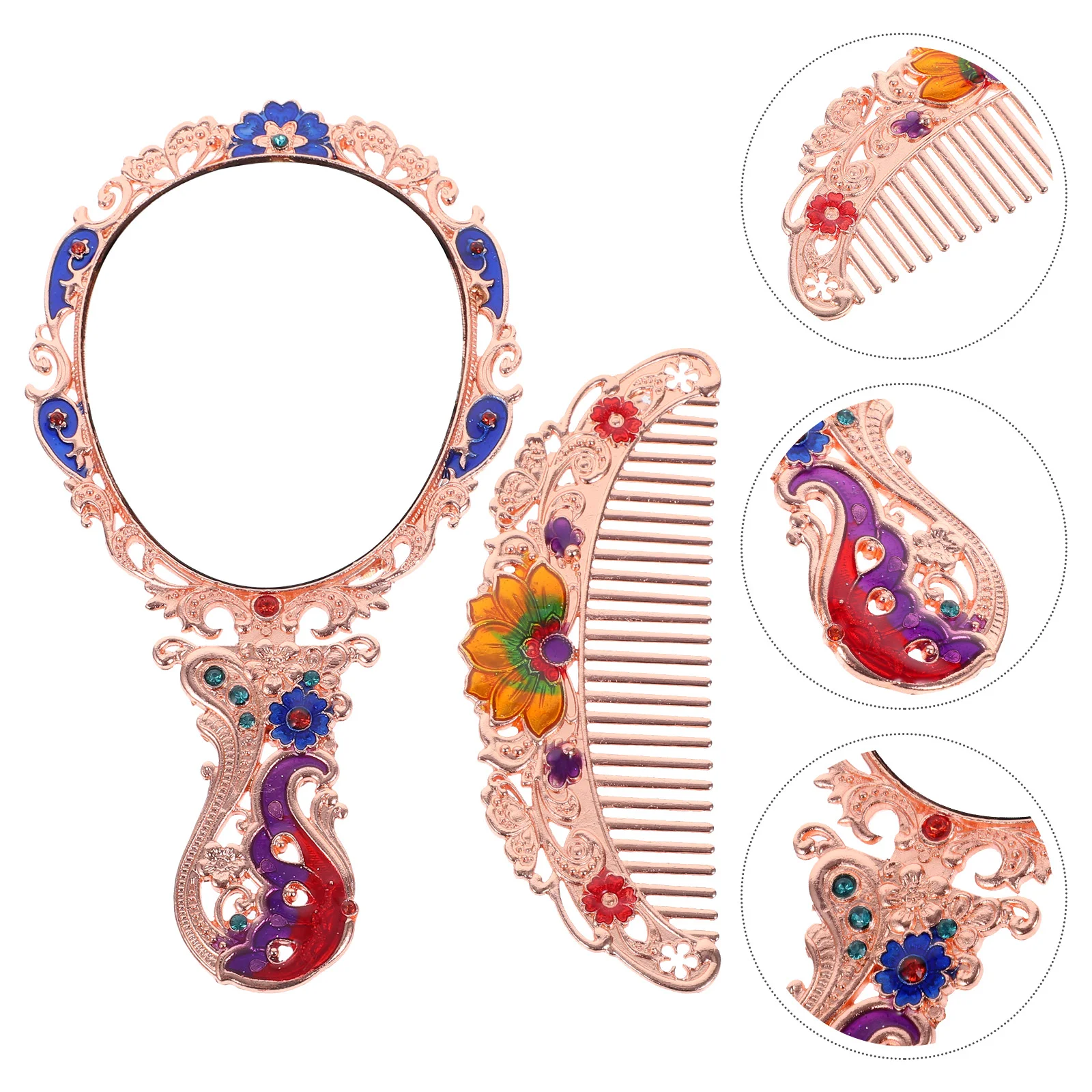 1 Set Girl Hand Mirror Vintage Makeup Mirror Household Travel Vanity Mirrors with Comb