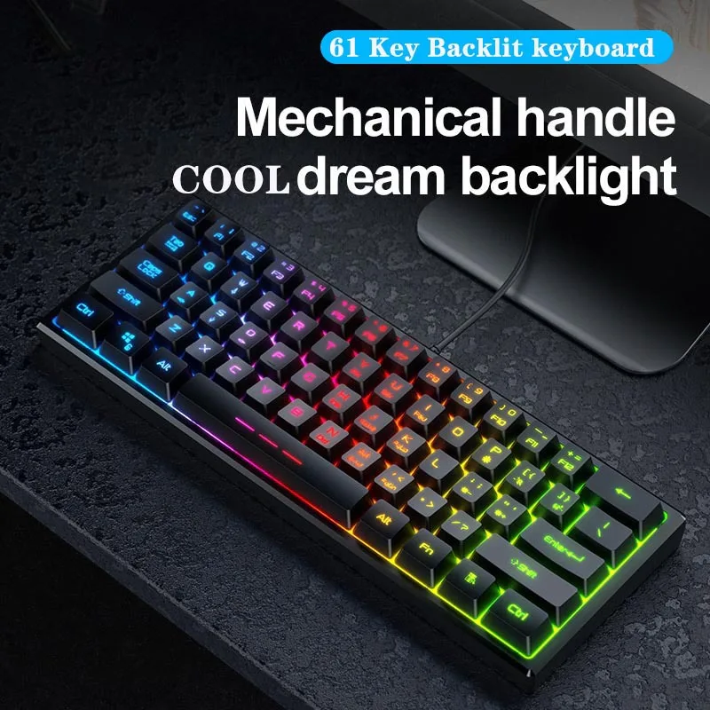 

61 Keys Gaming Keyboard Wired Keyboard Color Matching Backlit Mechanical Feel Computer E-sports Peripherals for Desktop Laptop