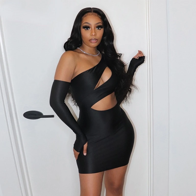 

Сексуальное модное мини-платье с длинным рукавом