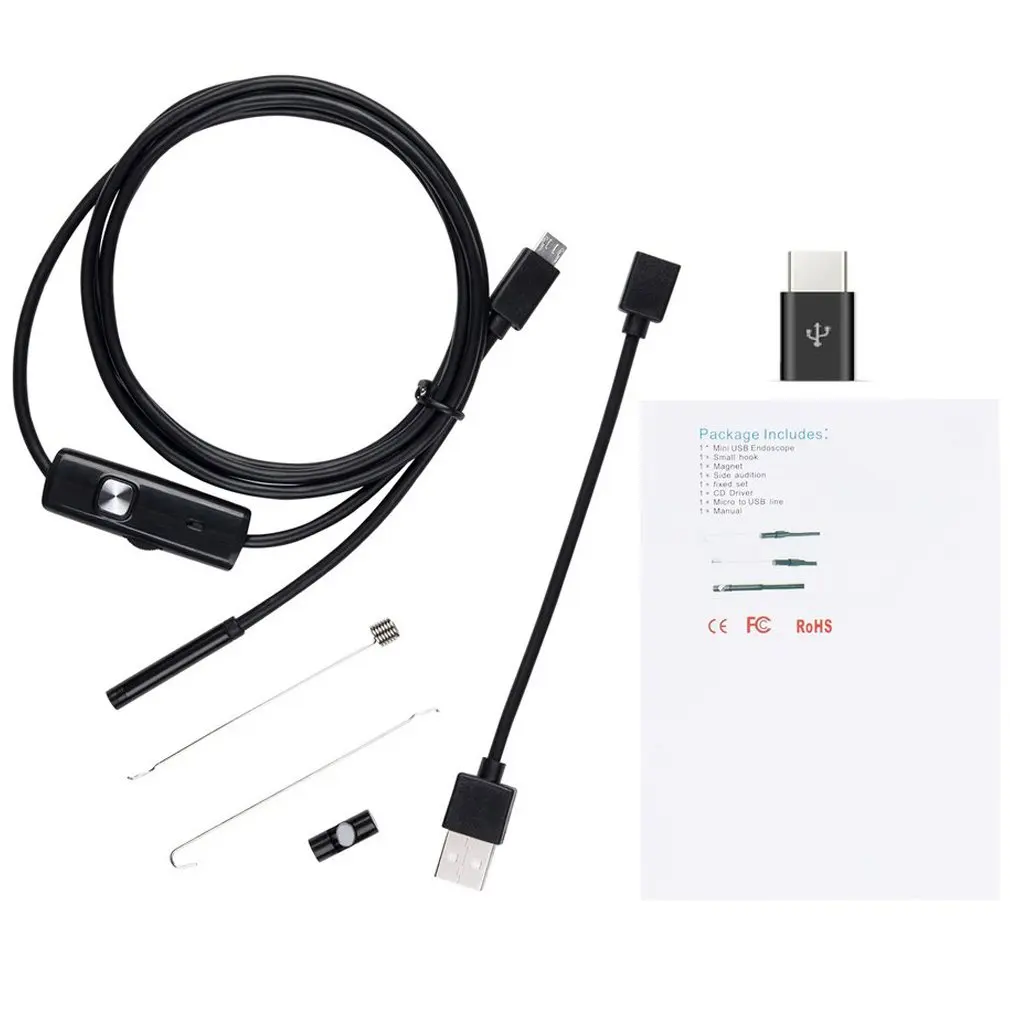 

7mm Endoscope Camera Flexible IP67 Waterproof Micro USB Inspection Borescope Camera for PC Notebook 6LEDs Adjustable