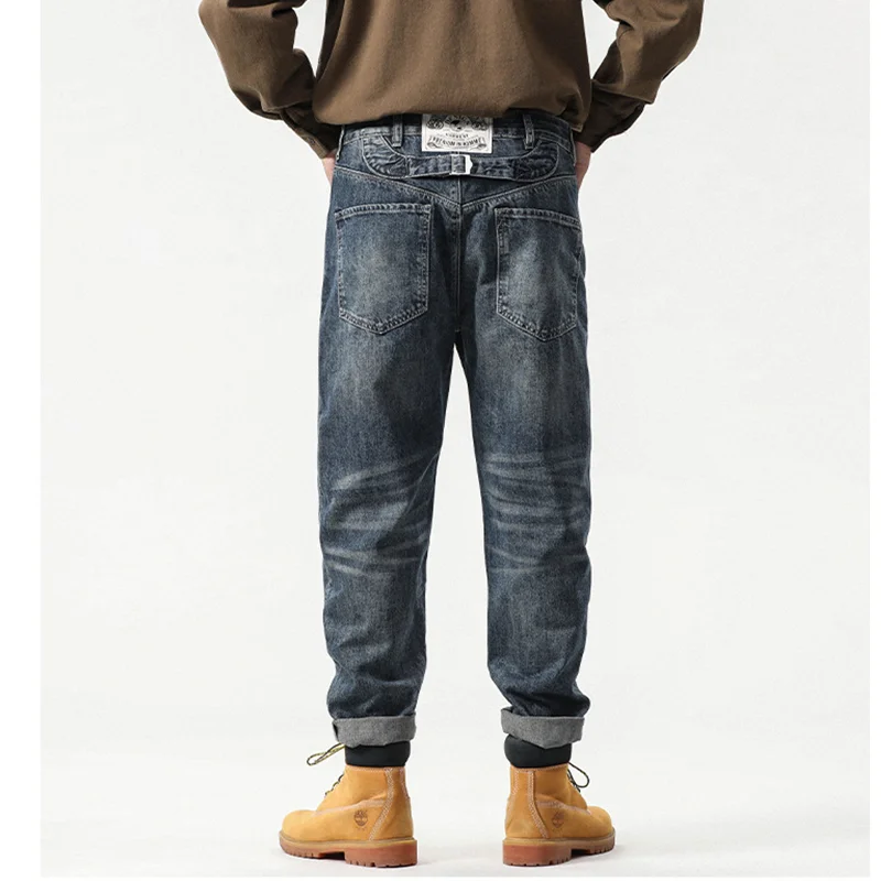 Streetwear Men 2022 New Pattern Vintage Recreational Blue Men's Jeans Loose Straight Cylinder Leg Trousers Autumn Female Trend