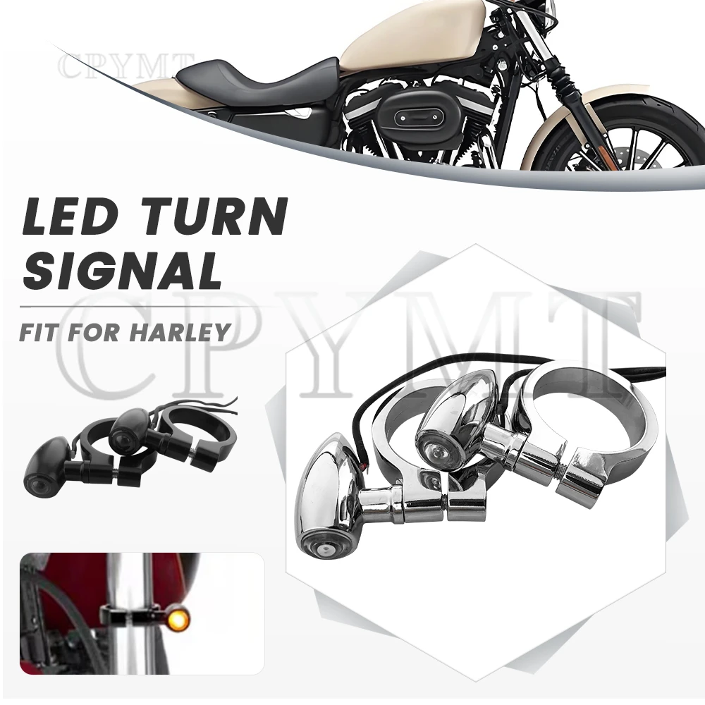 41mm Front Fork Motorcycle Tubes Turn Signal LED Lights Amber Blinker Light Motorbike Bracket Indicator Lamps