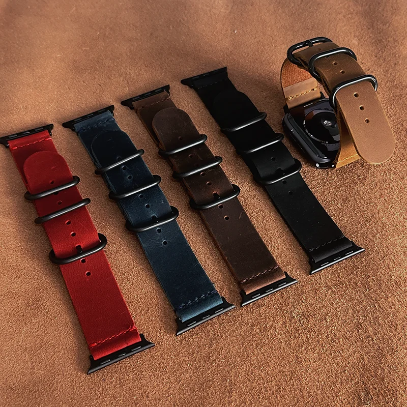 Фото Ремешок из натуральной кожи Crazy Horse для Apple Watch Series 11, 10, 9, 8, 7, 6, SE, 5, 4, Ultra 3, 49 мм, классический дизайн с железной пряжкой-кольцом. №3