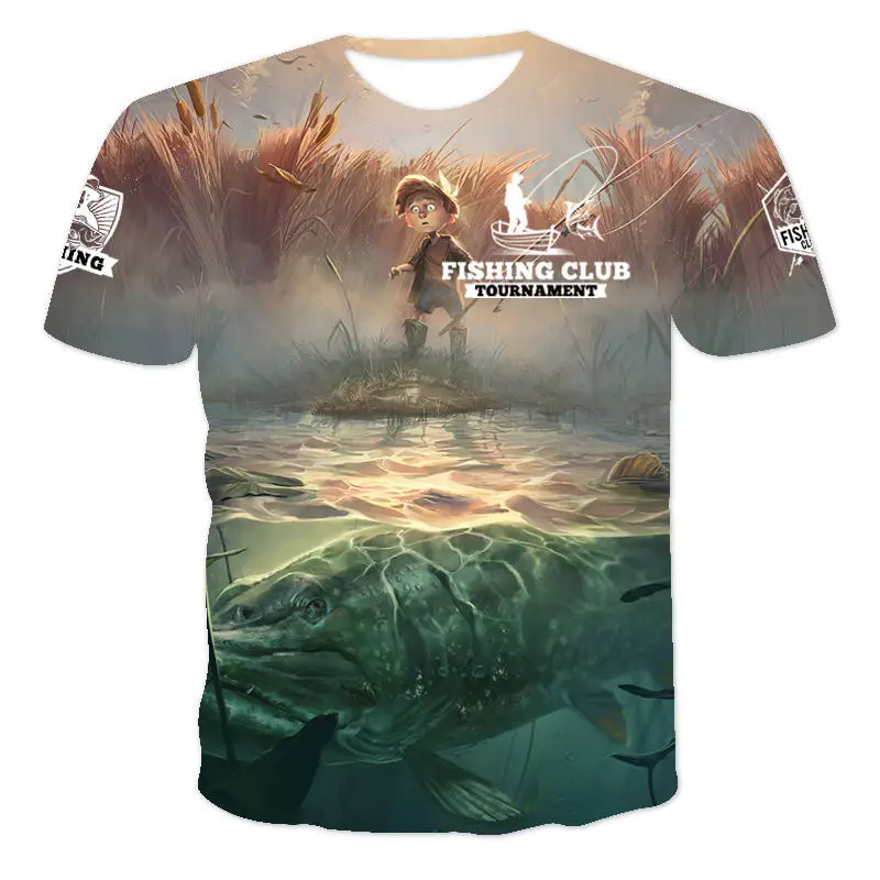 

Summer Outdoor Fishing 3D Printed T-shirt Men's Collar Short Sleeves Casual fish Pattern Quick Dry Top Men Clothing