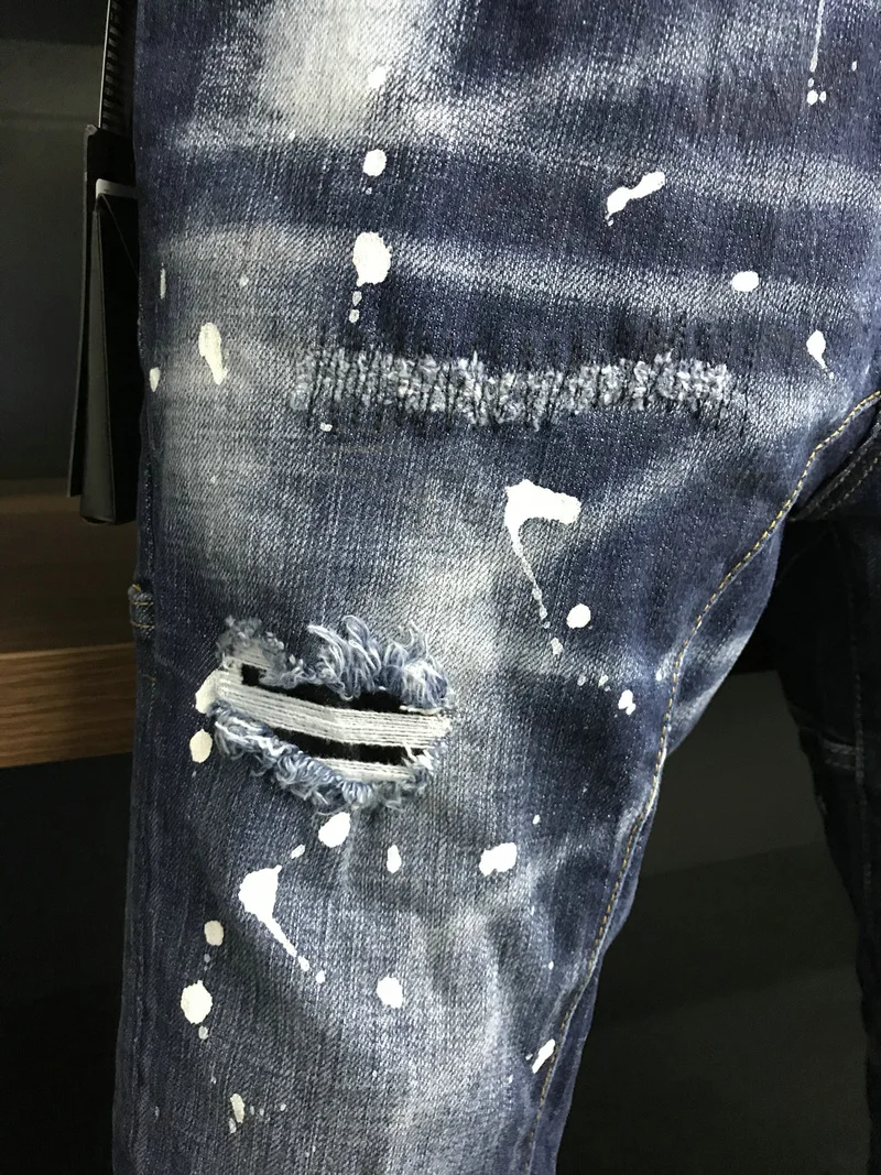 New Men's Dsquared2 Buttons Jeans Ripped For Male Skinny  Pants Men's Denim Trousers Top Quality Slim Jeans A505
