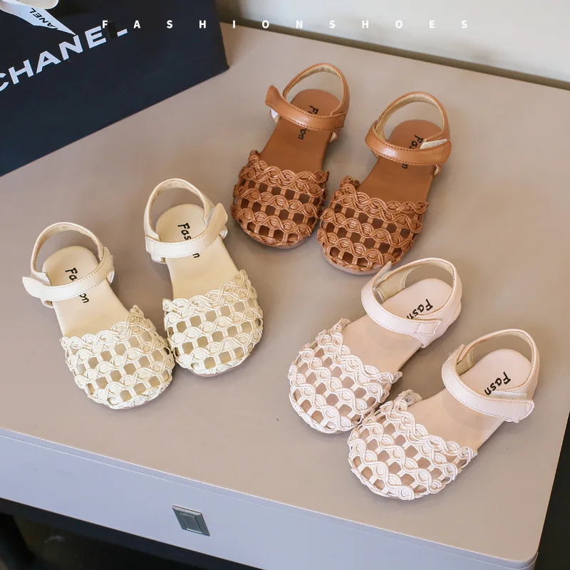 

Детские летние сандалии, новые милые модные плетеные туфли принцессы для девочек, разноцветная мягкая подошва, детская пляжная обувь, сандалии для детей