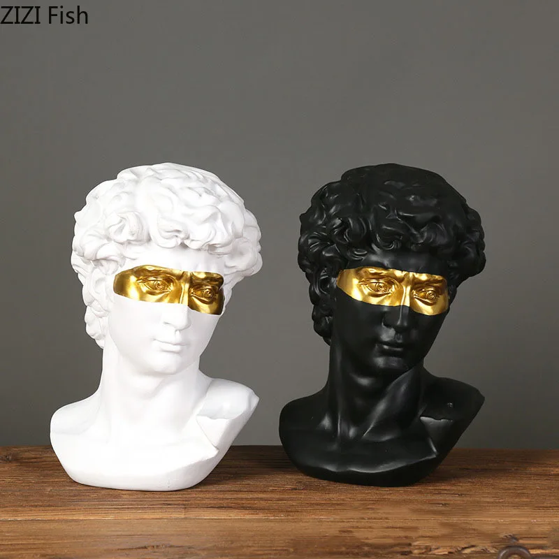 

Gold Plated Mask David Statue Artwork Character Resin Sculpture Desk Ornaments Portrait Figures Statue Living Room Decoration