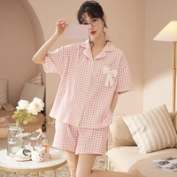 summer womens pajamas womens home clothes pure cotton v neck cardigan short sleeved shorts