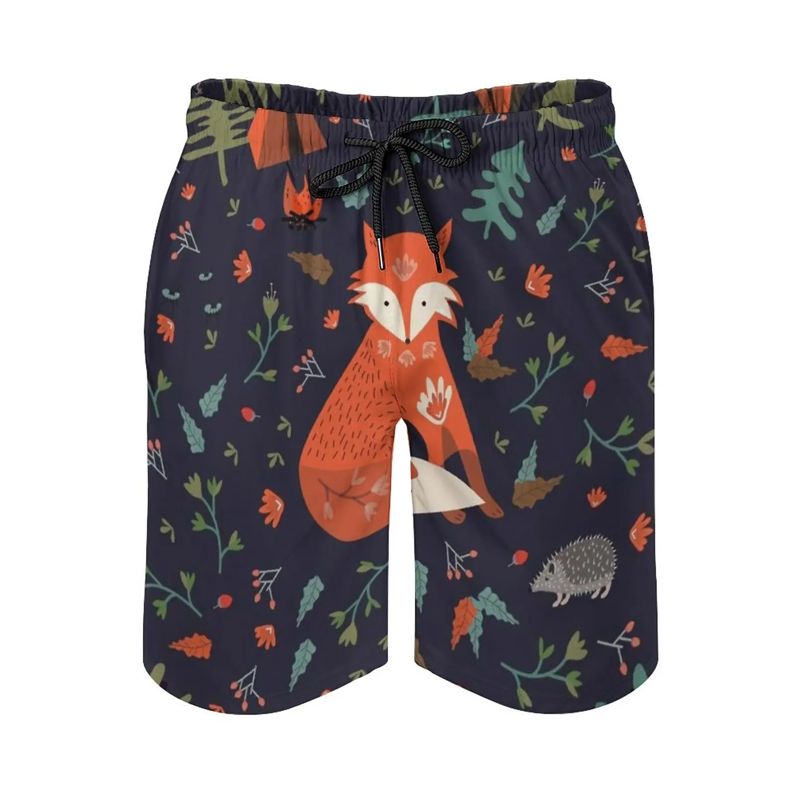 

Camping With Fox Men'S Beach Shorts Swim Trunks With Pockets Mesh Lining Surfing Camping Outside Whimsical Woodland Creatures