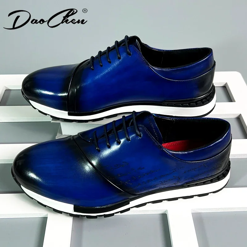 Luksusowa marka oryginalne skórzane męskie trampki czekoladowe wygodne buty typu Oxford dla mężczyzn Outdoor Street Walking