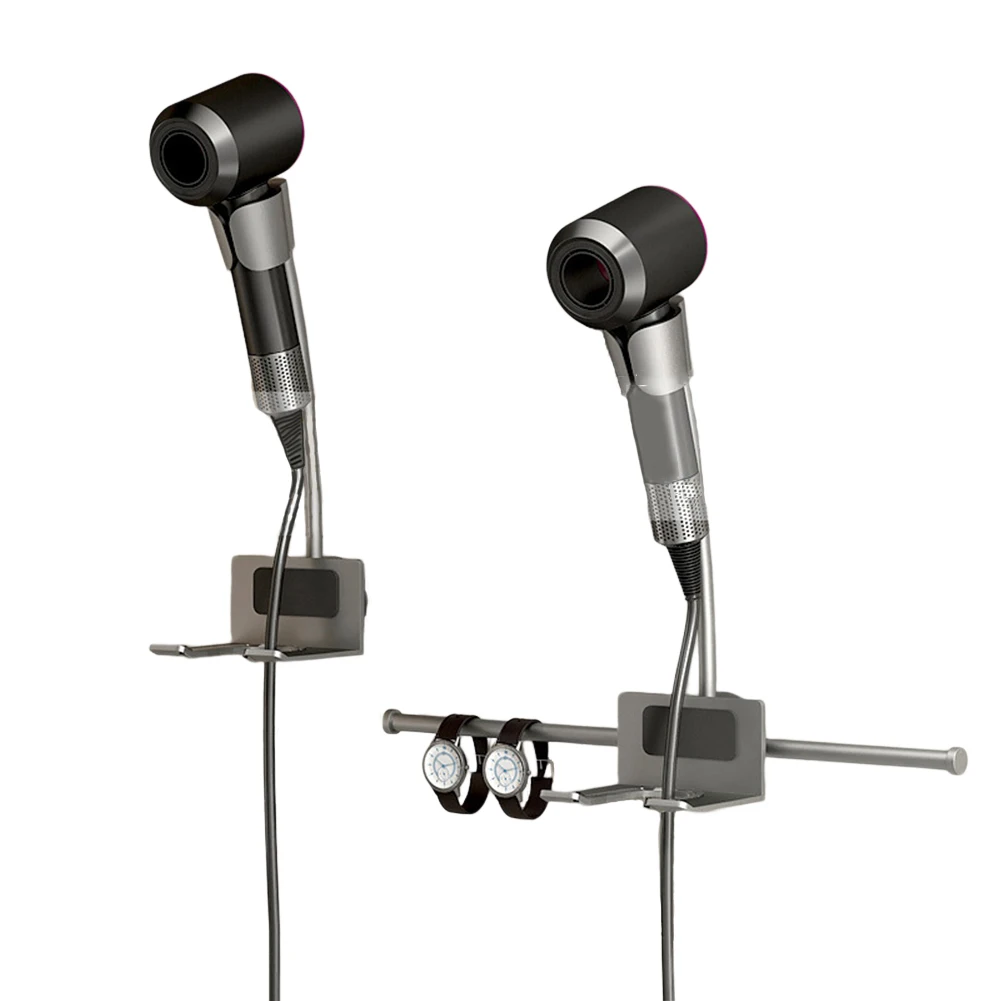 

Wall-Mounted Hair Dryer Bracket, Bathroom Multi-Function Dryer Storage Rack with Towel Rod, Styling Care Tool, Organizer Holder