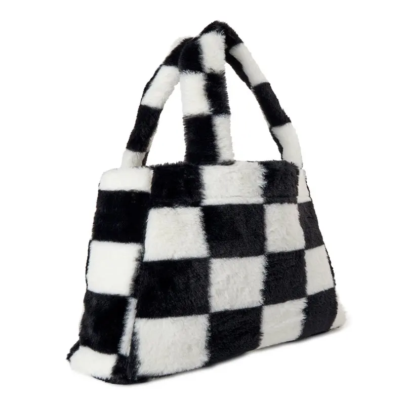 Women's Penny Tote Handbag Black White Checker Print