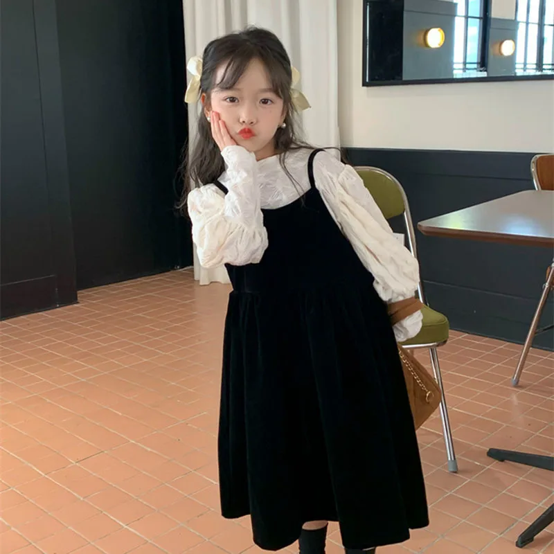 

Женская юбка с широким бантом на подтяжках, юбка в Корейском стиле с пышными рукавами и бархатными подтяжками, модель 5-36 на осень, 2022