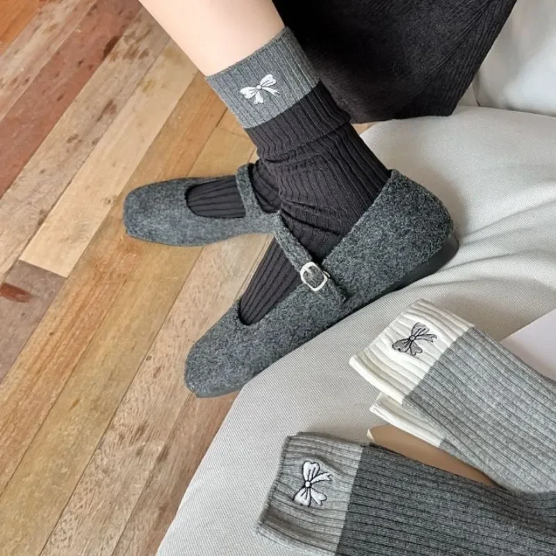 Носки с вышитым бантом женские носки средней длины весенне-осенние японские из