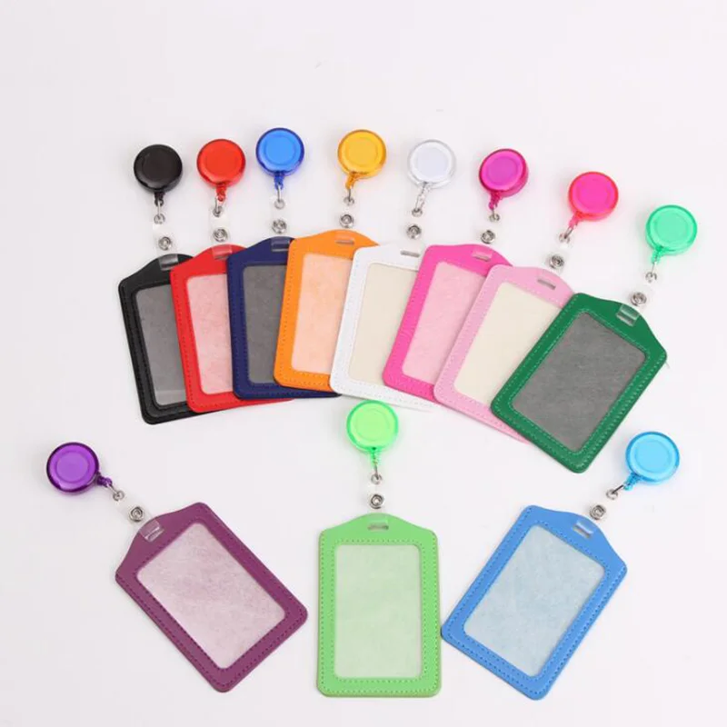 

1PC Bank Credit Card Holders Bus ID Holders Identity Badge Protector Cover with Retractable Reel Office Supply Red/Yellow/Blue