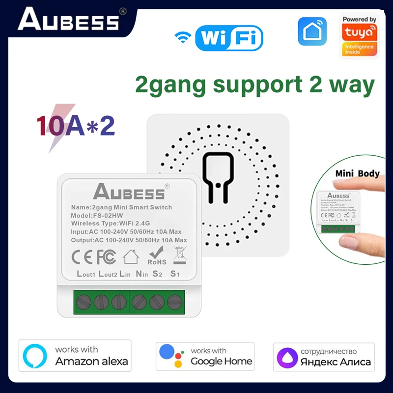 

Модуль переключателя Mini Tuya «сделай сам», умный Двухкнопочный переключатель с поддержкой Wi-Fi, с управлением через приложение, работает с Alexa ...