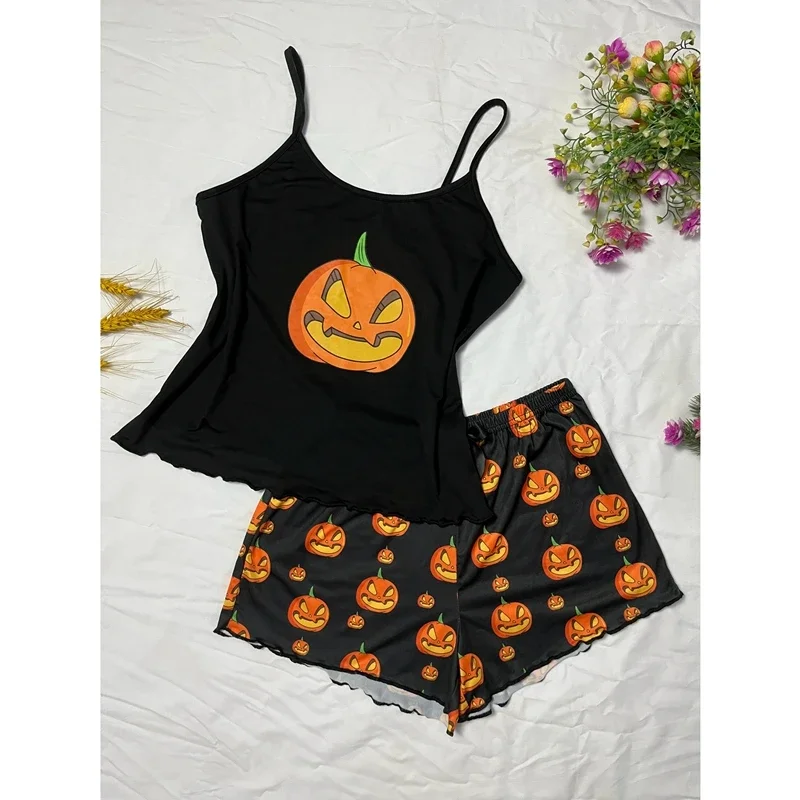 Хит продаж ночная рубашка для Хэллоуина пижама на бретелях-спагетти Женская