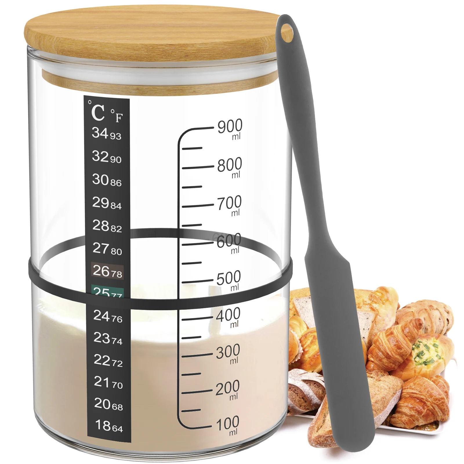

Sourdough Starter Jar with Wooden Lid 900ml Sourdough Starter Container Wide Mouth Clear Sourdough Fermentation Jar Glass