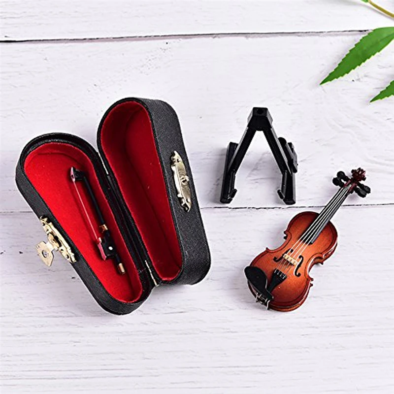

Искусственная модель, миниатюрная Классическая Скрипка, дисплей, маленькие украшения для музыкальных инструментов с подставкой, чехол