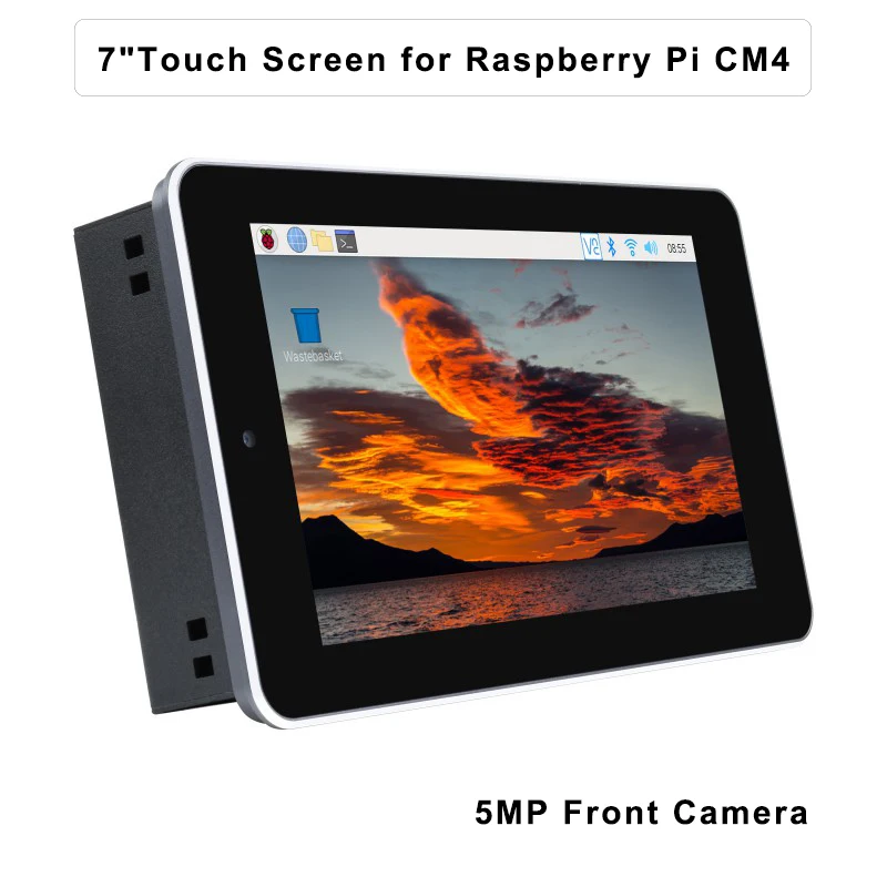 

7-дюймовый сенсорный экран Raspberry Pi CM4, дисплей 800x480, Передняя камера 5 Мп, алюминиевый чехол, Ethernet вентилятор, динамик для Raspberry Pi CM4