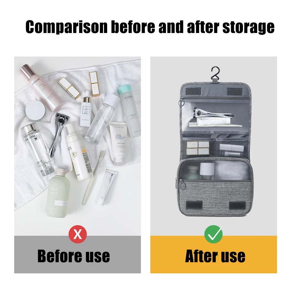 Portable Toiletry Washbag With Hanging Hook Waterproof Women Bathroom Cosmetic Storage Bag Large Capacity Travel Men Makeup Case