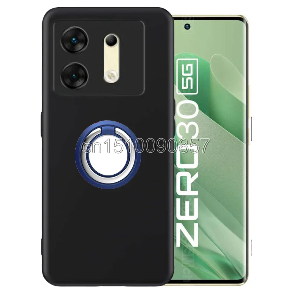 Кольцо-держатель для Infinix Zero 30 черный матовый мягкий чехол из ТПУ защиты камеры