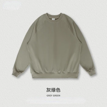2022 autumn men round neck horn sleeve Hoodie Pullover American loose solid color Harajuku tide Oversized long sleeve t-shirt