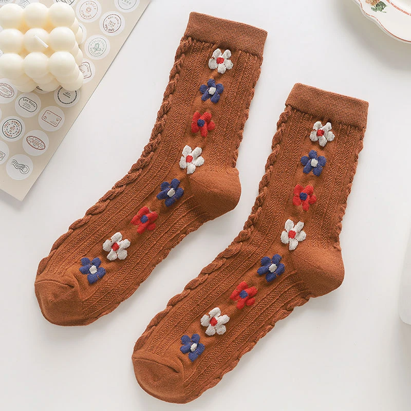 5 Pairs/ Lot Woman Cotton Socks Retro Embroidery Spring Kawaii Cute Socks Lolita Socks Flower Socks Christmas Gift