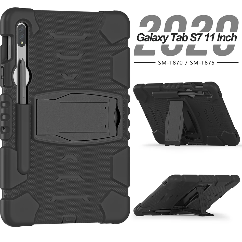 

Premium Silicone Hybrid Case With Kickstand Pencil Slot For Samsung Galaxy Tab S7 11 Inch T870 T875 Shockproof Cover