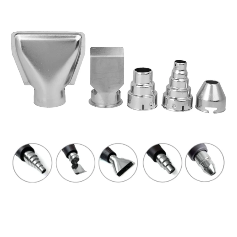 

5 Pcs Heat Nozzles Kits 35mm Stainless Steel Reflector Nozzle for Hot Air Soldering Station Nozzle Tool Compact