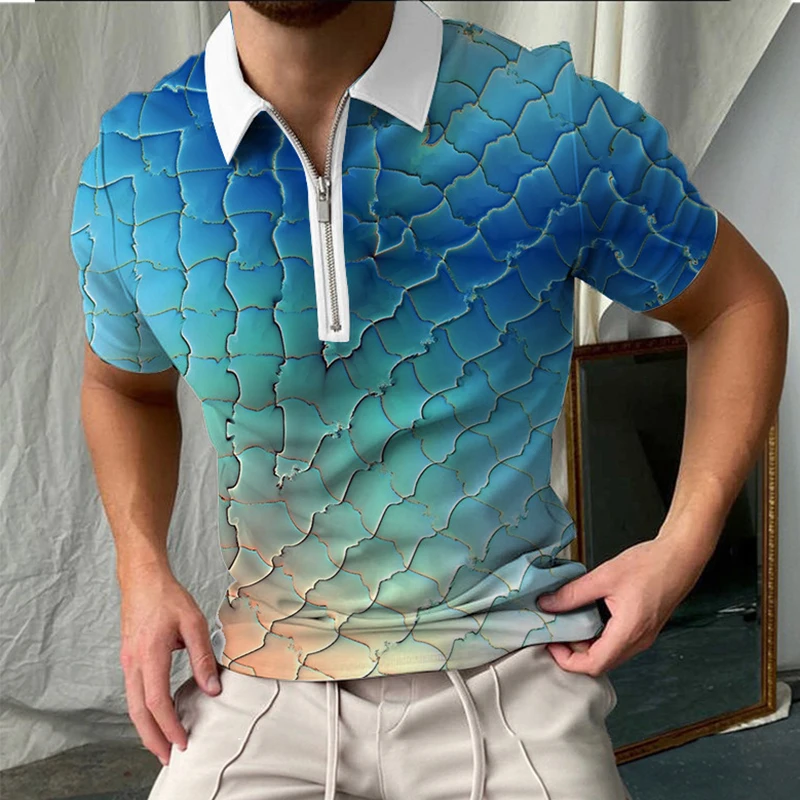 

NEW Men's Solid Color Polo Shirt Short Sleeve Turn-Down Collar Zipper Polo Shirt&for Men Casual Streetwear 2022 Summer Male Tops
