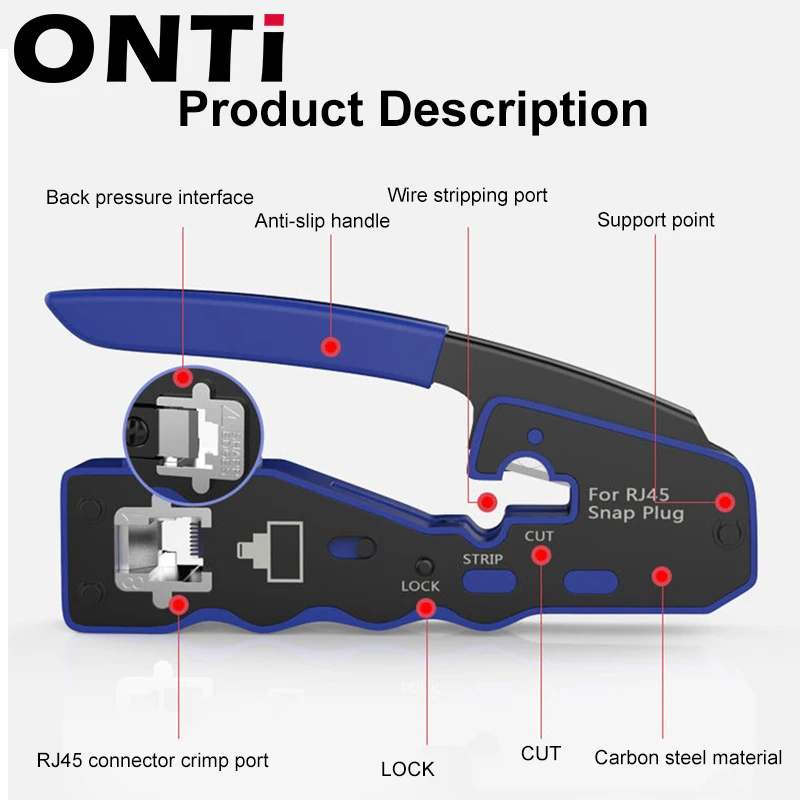 Обжимной инструмент ONTi RJ45 для обжима Cat8/7/6/5 Cat5e Коннектор с сменным лезвием Ethernet