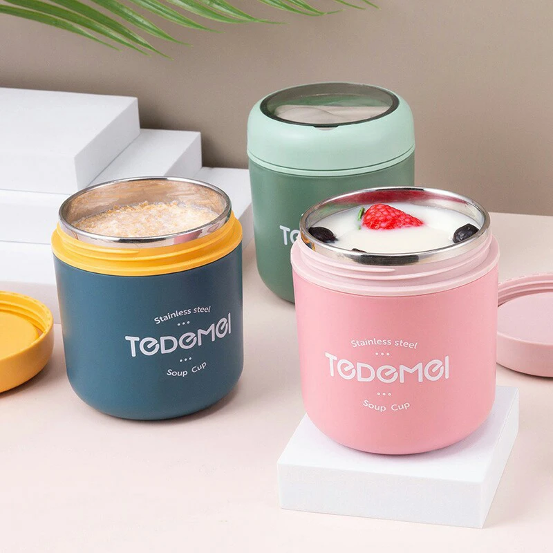 

Stainless Steel Soup Box portable Mini Vacuum Thermal Lunch Box Insulated breakfast Containers With spoon Student Office Thermos