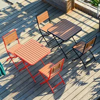 Household Modern Patio Folding Table and Chair Outdoor Balcony Garden Furniture Wood Iron Dining Table and Chair Combination Set