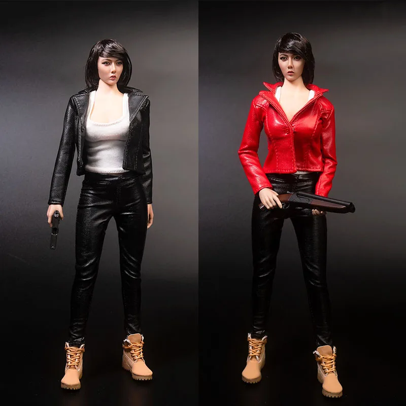 

TYM100 1/6 Scale Female Soldier Black/Red Short Leather Jacket Coat Top Clothes Model for 12 '' TBL Big Bust Action Figure Body